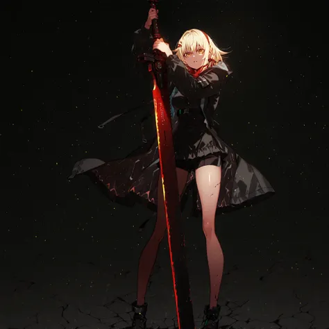 Alone, 1 girl, solitary female character, a teenage girl about 1.5 meters tall. She stands against a deep black background, standing out vividly. Physique and height identical to Terakomari Gandesblood from The Vexations of a Shut-In Vampire Princess. She ...