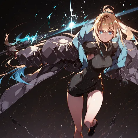 Alone, 1 girl, solitary female character, a young teenager about 1.5 meters tall. She stands alone against a deep black background, making her stand out vividly. Her physique and height are exactly like Terakomari Gandesblood from The Vexations of a Shut-I...