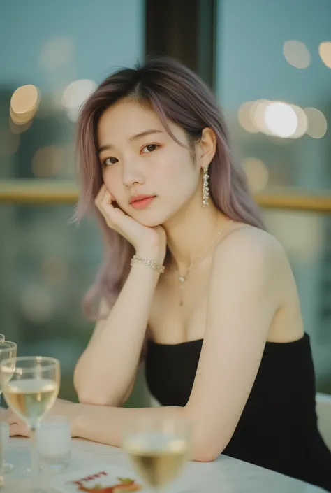 subject 20 year old adult Japanese woman、East Asian Face。Ultra Realistic Professional Quality Lifestyle Portrait。Refined Smiles。Body with voluminous breasts（ big boobs emphasis:1.5）。 hair that can also be used for advertising camps Pink Lavender Side Sweep...