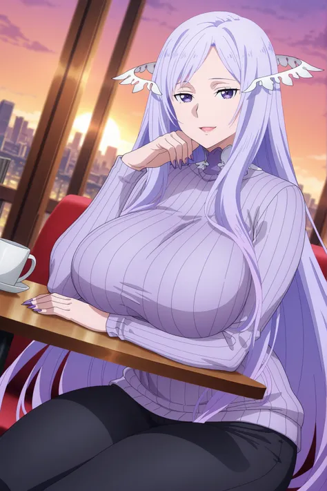 newest , masterpiece , anime screencap , anime coloring , masterpiece, best quality, quinella, 1girl, Mature female, motherly, long hair, purple nails claws, light purple hair, sidelocks, purple eyes, attractive face, ractical body shape, glamorous bodies,...