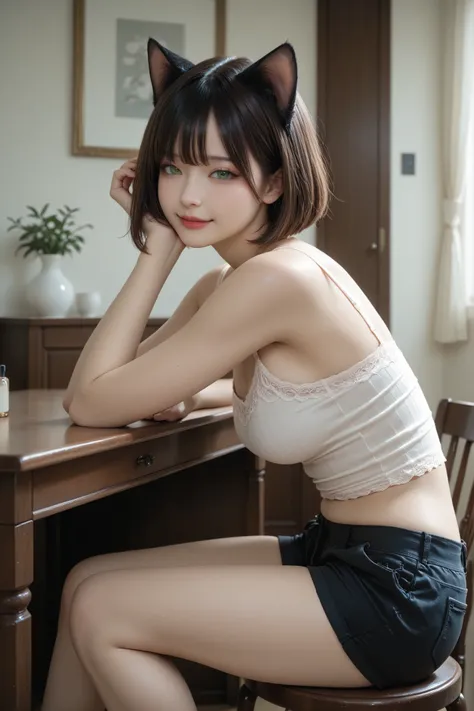 (masterpiece:1.3), (8k:1.3), (best quality:1.3), (ultra-detailed:1.3), very aesthetic, detailed background, high-resolution rendering.
gothic-influenced catgirl, melancholic beauty, cute face, decadent expression, graceful proportions, feminine curves, s...