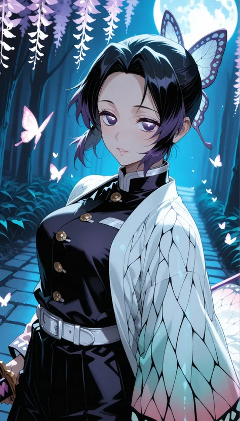 shinobu kochou,kimetsu no yaiba,demon slayer
High quality , best quality , masterpiece, beautiful, High Resolution , detailed face( LoRA: shinobu),anatomically correct, detailed hair Style( LoRA: shinobu), glow, (moon, night background with glowing wiste...