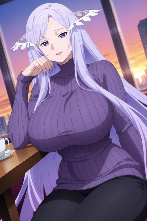 newest , masterpiece , anime screencap , anime coloring , masterpiece, best quality, quinella, 1girl, Mature female, motherly, long hair, purple nails claws, light purple hair, sidelocks, purple eyes, attractive face, ractical body shape, glamorous bodies,...