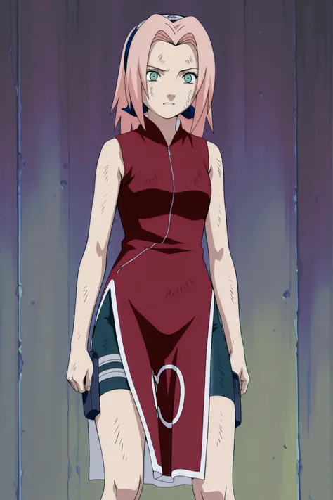 Haruno Sakura,1girl ,official,,bike shorts ,Fearful Expression, soft thighs
