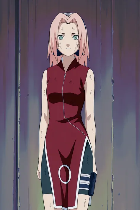 Haruno Sakura,1girl ,official,,bike shorts ,Fearful Expression, soft thighs