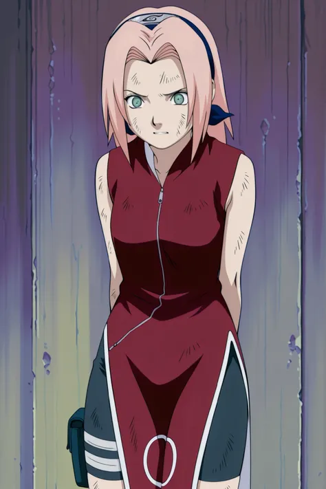 Haruno Sakura,1girl ,official,,bike shorts ,Fearful Expression, soft thighs