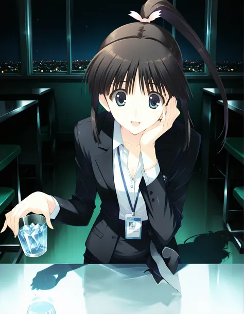 masterpiece,best quality,good quality,newest, (masterpiece, best quality, ultra-detailed, 8k, sharp focus, absurdres),
smile, looking at viewer, solo, anime coloring, sugiura_koharu\(white_album_2\),1girl,black hair,ponytail,hair ribbon,blue eyes,1girl, so...