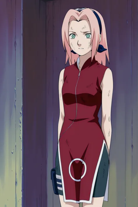 Haruno Sakura,1girl ,official,,bike shorts ,Fearful Expression, soft thighs