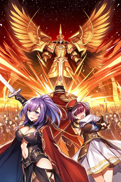 purple hair、starry sky、the night sky is dyed with silver in an instant、the seven sacred swords tear the sky apart。That moment、the seven stars shining in the sky々the light of judgment shines.、burn everything down {x} It's going to be the judgment blade of f...