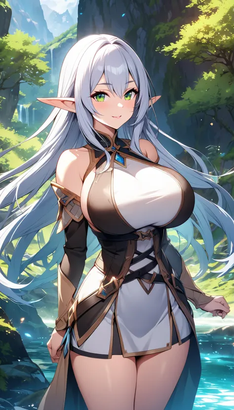 Elf,Schwester,big boobs, lange Haare,fantastic background