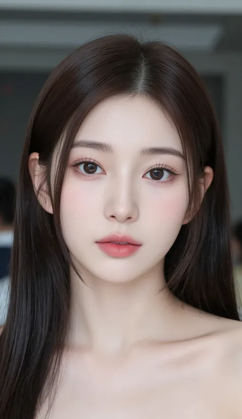Create an ultra-realistic 16-year-old Korean female K-Pop idol with an extreme 99% Korean Beauty Standard score in a 9:16 portrait composition, focusing on hyper-precise facial proportions and a teens-friendly idol aura: an exceptionally small and perfectl...