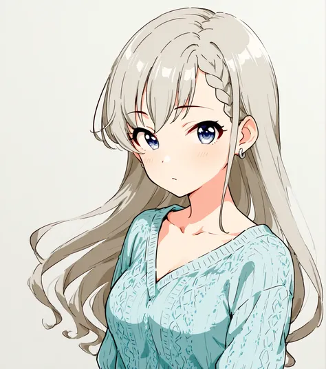 Hisakawa_Hayate_Cinderella, long hair, grey hair, braided bangs, blue eyes, breasts, คุณภาพสูง, รายละเอียดชัดเจน, ภาพวาดสมบูรณ์แบบ, การ์ตูน 2D แนวอนิเมะ, สีสันชัดเจน, หญิงสาว, ลายเส้นคมชัด, ลายเส้นเคลื่อนไหว,