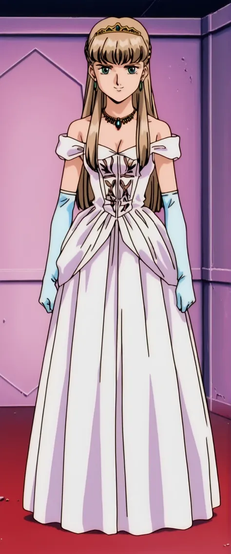 score_9, score_8_up, score_7_up,anime_screenshot,OFFICIAL ART,anime coloring, official anime artwork, screencap, anime screencap,retro artstyle,uncensored,BREAK,1girl ,solo,relena peacecraft, long hair, bangs, blue eyes, brown hair, half up braid, BREAK,sm...