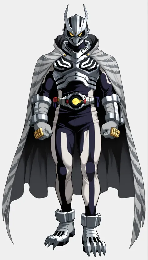 ((Highest Quality)), ((Simple light Grey background)), (My hero academia style), (Super Villain), ((1male)), ((male)), (1man), (man), solo, Two-tone bodysuit, Dark Gray and Light Gray bodysuit, bodysuit, Full body bodysuit, Gray Feather print Bodysuit, sup...