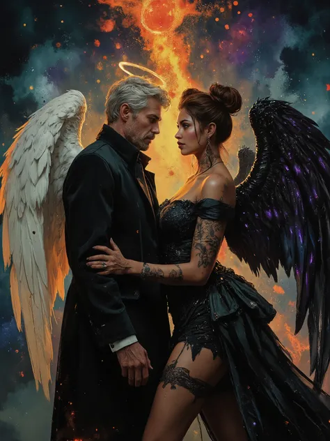 Award winning expressionist dark fantasy art color contrast, hyperrealistic poses, cinematographic photography , detailed, best quality , High resolution , intricate details, vivid colors , detailed Style Photography Hyperrealism oil painting portrait of a...