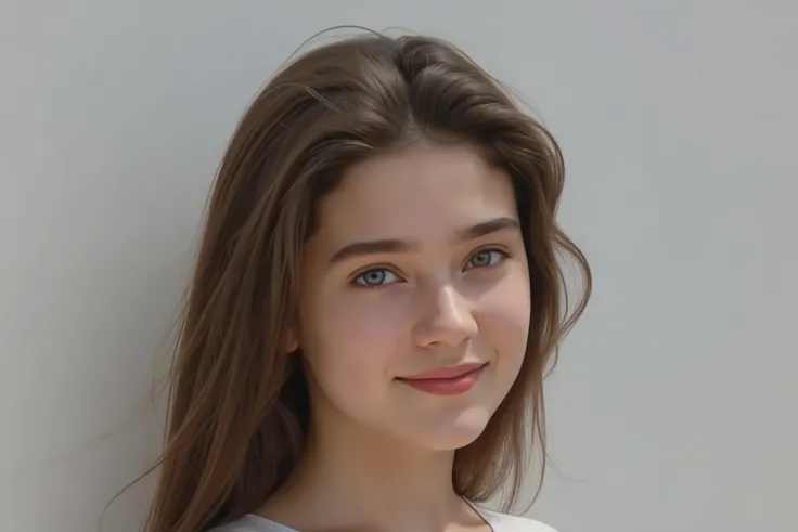 European girl , 20 years old , cute face, Light-colored eyes, dark hair, sweet smile、