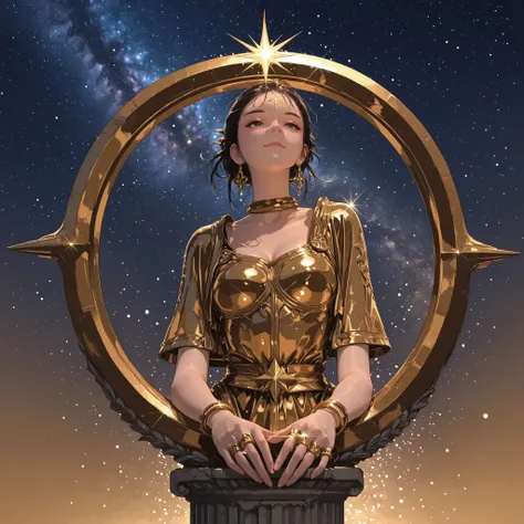 in the style of cksc,3DMM,5 A fantastic otherworldly goddess decorated with a centimeter wide uniform golden tape、, graceful symmetrical pattern、God, not nudity々the beauty of a corner of an athletics stadium、with a design inspired by fashion body tape art、...