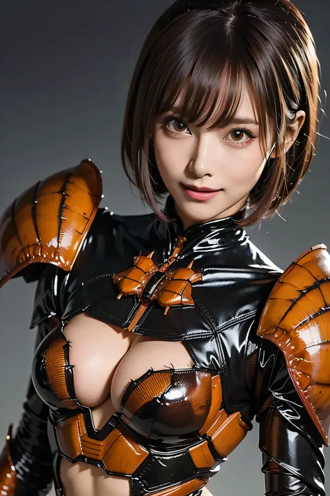 masterpiece、 best quality、 high resolution、 more details、Super Shiny、Oily luster、ゴキブリと女性のFusion、 female cockroach morphology 、Cockroach woman 、Fusion、Operation Alone、 gals、 Perfect Female Ratio 、 evil smile、 cute、Cockroach Antennae 、ゴキブリと外骨格スーツのFusion、 dar...