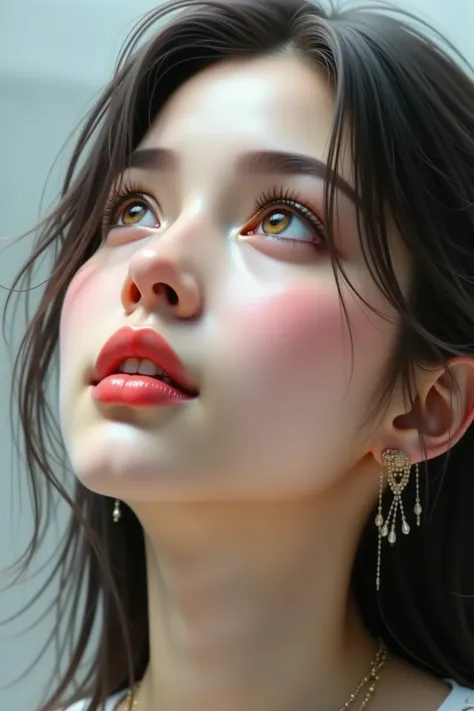 上を向く女性の顔 FLUX v1.0