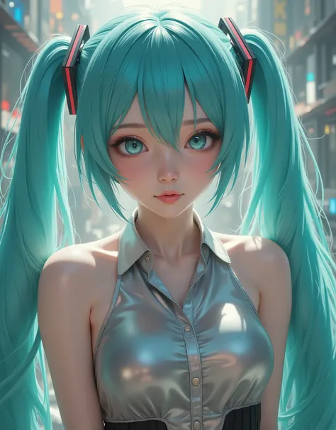 foreground (hyperrealistic) The ((Hatsune Miku)),rostro hermoso,hair ((verThe esmeralda)),((very long twin pigtails)),eyes granThes,eyes ((verThe esmeralda ultraThetallados)),Thetalles finos en el rostro,pestañas largas y Thefinidas,textura realista The pi...