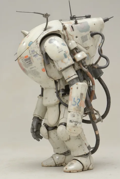 compact, teethっきりとした青とグレーの配色をしたヒューマノイドロボットスタンド, outer space、ロボットのボディteeth丸みを帯びています.Detailed illustration、 ロボットの本体teeth滑らかなパネルで丸みを帯びています, enhances the futuristic yet retro style. 表面teeth少し風化している, Features Suggest usage history. especially, number "55" teeth...