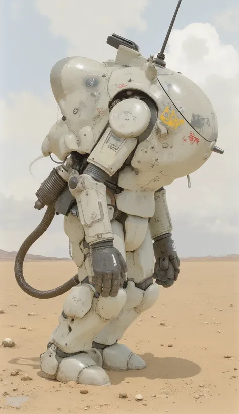 robot model、has a gun, heavy 2-tone shading,  desert、vivid detail, very detailedレベル, very elaborate illustration, heavy stuff under paint,  detailed heavy tank , complex mech armor, weatherproof armor plate, Heavy detailsed, Heavy details, very detailed, P...