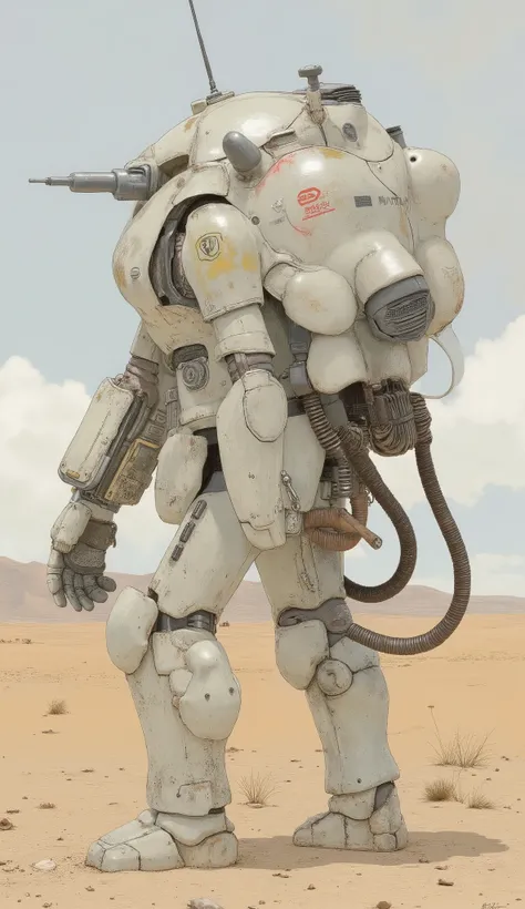 robot model、has a gun, heavy 2-tone shading,  desert、vivid detail, very detailedレベル, very elaborate illustration, heavy stuff under paint,  detailed heavy tank , complex mech armor, weatherproof armor plate, Heavy detailsed, Heavy details, very detailed, P...