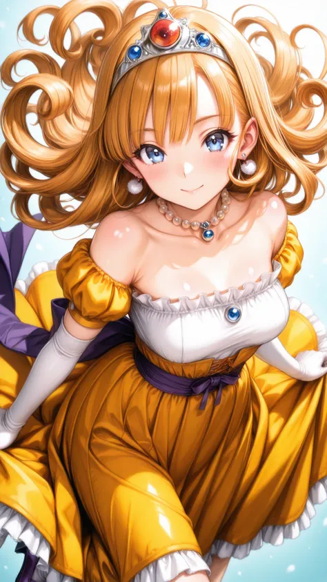 (ultra detail),upper body、Prairie
(masterpiece),(top quality),anime 、pastel,anime,glossy skin,Dragon Quest,Lola,princess,Beautiful blonde hair with detailed letter,long hair,curl hair,uneven bangs,Expand your bangs,tiara,hair ornaments,floating hair、Beauti...