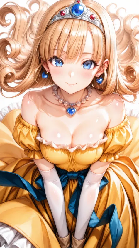 (ultra detail),upper body、Prairie
(masterpiece),(top quality),anime 、pastel,anime,glossy skin,Dragon Quest,Lola,princess,Beautiful blonde hair with detailed letter,long hair,curl hair,uneven bangs,Expand your bangs,tiara,hair ornaments,floating hair、Beauti...
