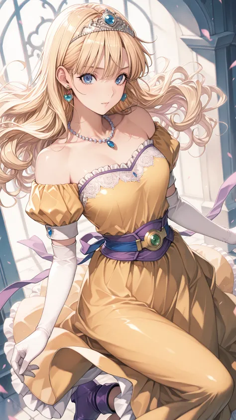 (ultra detail),upper body、Prairie
(masterpiece),(top quality),anime 、pastel,anime,glossy skin,Dragon Quest,Lola,princess,Beautiful blonde hair with detailed letter,long hair,curl hair,uneven bangs,Expand your bangs,tiara,hair ornaments,floating hair、Beauti...