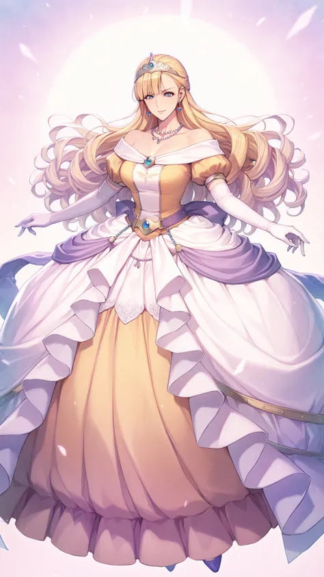 (ultra detail),upper body、Prairie
(masterpiece),(top quality),anime 、pastel,anime,glossy skin,Dragon Quest,Lola,princess,Beautiful blonde hair with detailed letter,long hair,curl hair,uneven bangs,Expand your bangs,tiara,hair ornaments,floating hair、Beauti...