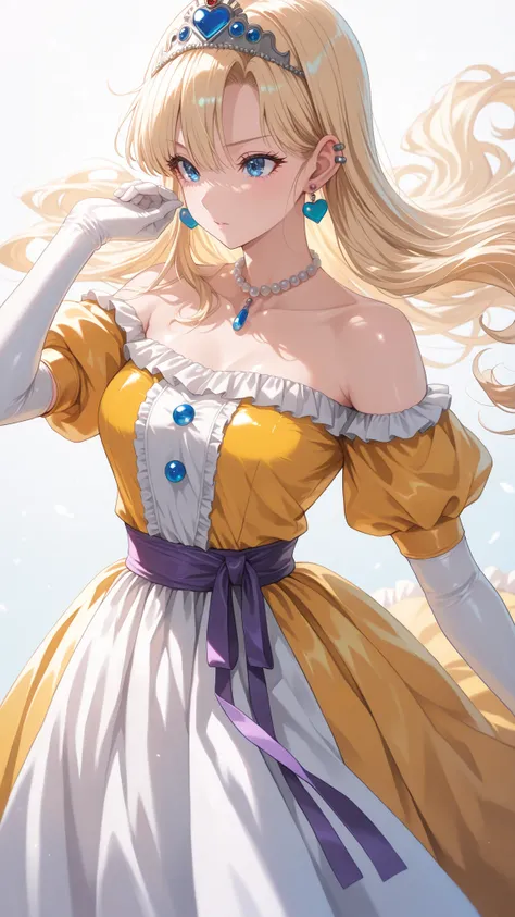 (ultra detail),upper body、Prairie
(masterpiece),(top quality),anime 、pastel,anime,glossy skin,Dragon Quest,Lola,princess,Beautiful blonde hair with detailed letter,long hair,curl hair,uneven bangs,Expand your bangs,tiara,hair ornaments,floating hair、Beauti...