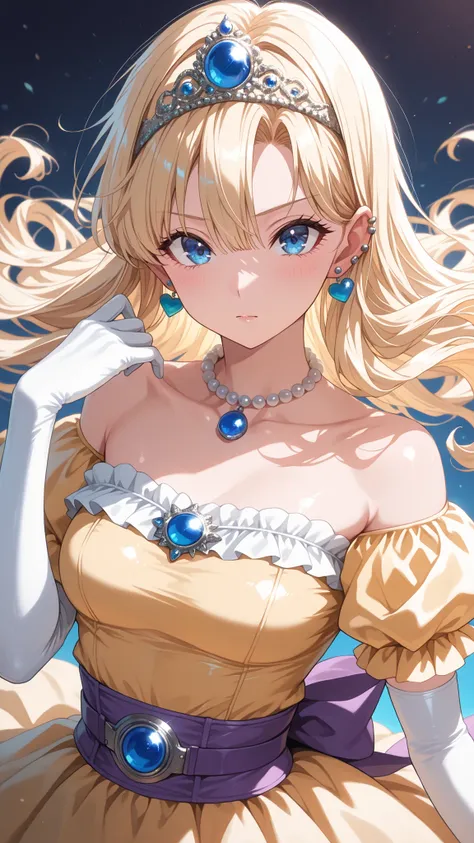 (ultra detail),upper body、Prairie
(masterpiece),(top quality),anime 、pastel,anime,glossy skin,Dragon Quest,Lola,princess,Beautiful blonde hair with detailed letter,long hair,curl hair,uneven bangs,Expand your bangs,tiara,hair ornaments,floating hair、Beauti...