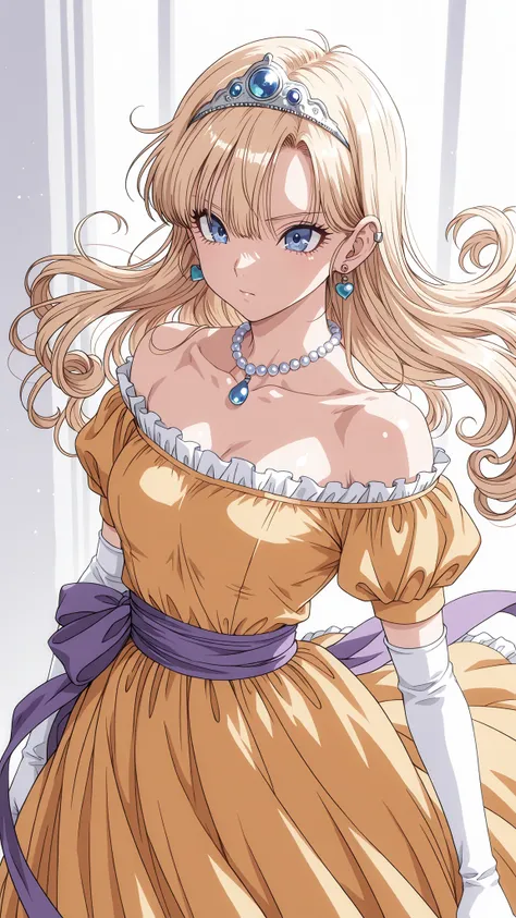 (ultra detail),upper body、Prairie
(masterpiece),(top quality),anime 、pastel,anime,glossy skin,Dragon Quest,Lola,princess,Beautiful blonde hair with detailed letter,long hair,curl hair,uneven bangs,Expand your bangs,tiara,hair ornaments,floating hair、Beauti...