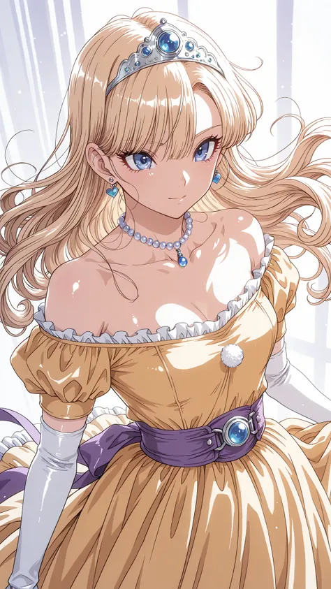 (ultra detail),upper body、Prairie
(masterpiece),(top quality),anime 、pastel,anime,glossy skin,Dragon Quest,Lola,princess,Beautiful blonde hair with detailed letter,long hair,curl hair,uneven bangs,Expand your bangs,tiara,hair ornaments,floating hair、Beauti...
