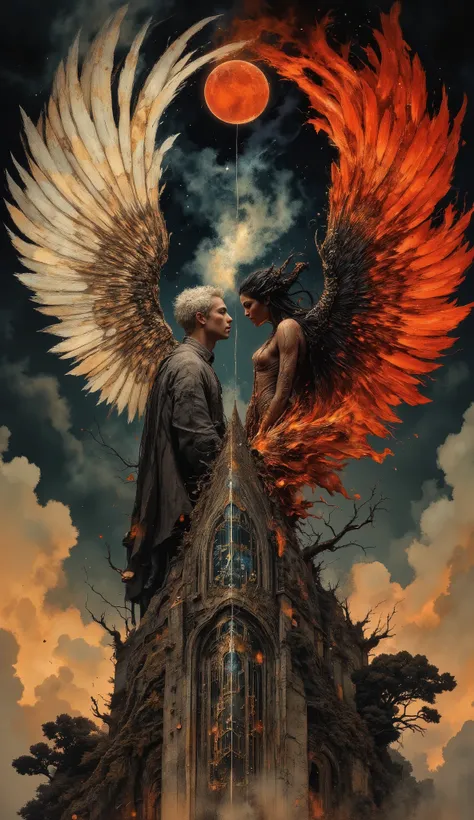 >(background: ink splatter, cubism-gothic), a surreal ancient dreamscape. VIVID dream-like depth.  layered illustration,  horror pin up pulp).(ultra hyperdetailed, max details:1.3), (atmospheric sense of depth:1.2), (hyperdetailed textures, extremely detai...