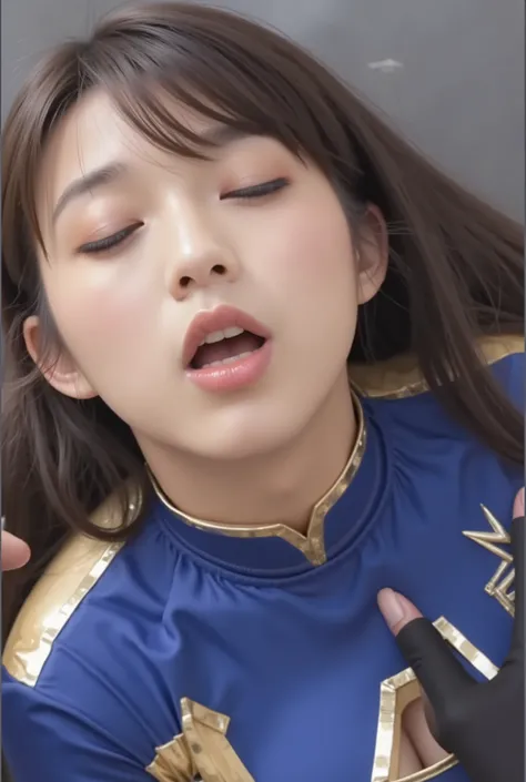 太陽の戦士レオーナ 、大川成美、leona,long hair,brown hair,medium breasts,22yo,mature female,thick thighs,
Clothes: highleg,cleavage cutout,white boots,wristband,leotard,navel,skin tight,blue gloves, (might need "long sleeves")

((太陽の戦士レオーナ が体を反らせている))、(the expression of ...