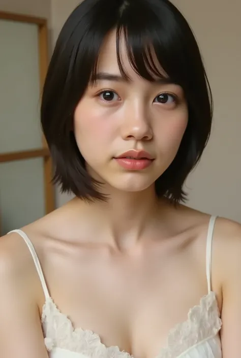 (( premium quality, 8k )), ((masterpiece)), ( details), 、dark hair, Japanese girls, first-person view ,One Woman, a plump woman, petite woman , sexy,( full nude, in the bedroom),((( Super Giant Bust , full nude, beautiful breasts, short...