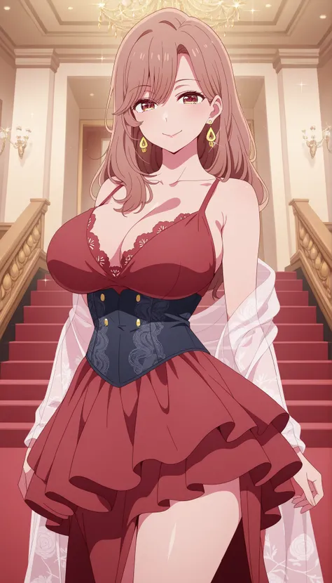 masterpiece, professional photography, (Alone) SAITO Miyako EXACT, Long brown hair must not be changed, thoughtful brown eyes , mature woman, Shining Jewels (Elegant Earrings, Delicate neck ), ((Miyako's characteristic sparkling smile)), seductive ...