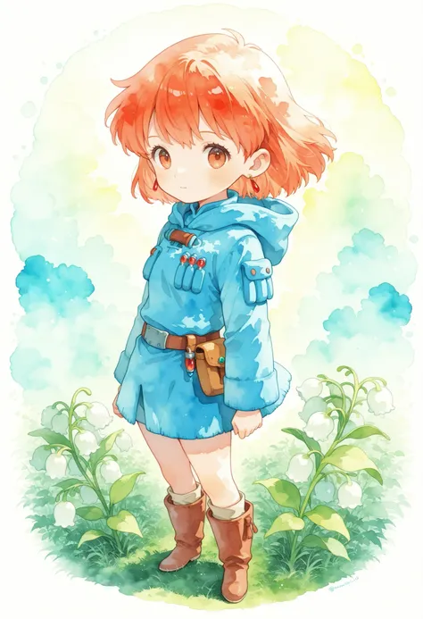 chibi anime girl,glossy watercolor aesthetic,Nausicaa of the Valley of the Wind