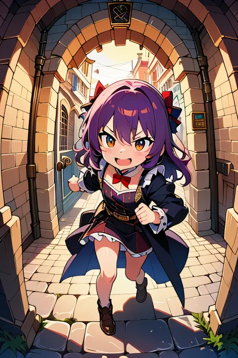 A small mad child, blocking the exit of the town gates