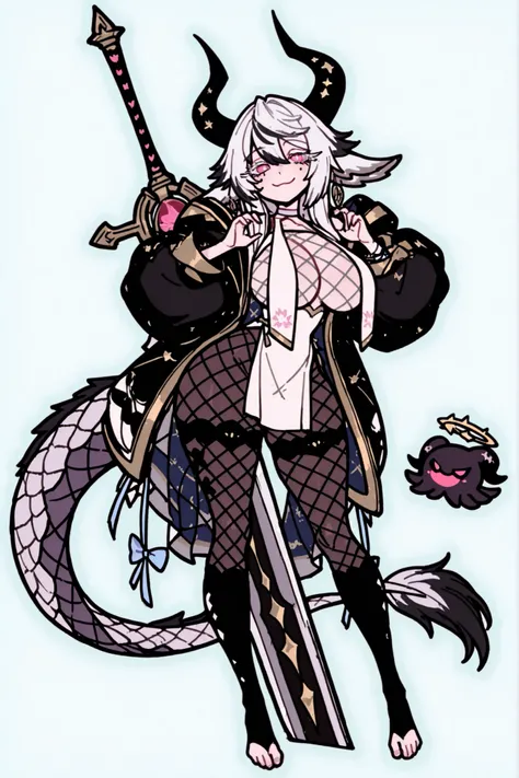   8k wallpaper、    top quality 、masterpiece,   748cm スThailandル   、sexy black bralette dress with fishnet top beneath,   woman 1 person、ribbon、piercings and earrings on her ears,  pointy elf ears, black ripped pelvic curtain dress、 cute black oversized coa...