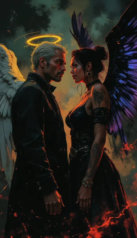 Award winning expressionist dark fantasy art color contrast, hyperrealistic poses, cinematographic photography , detailed, best quality , High resolution , intricate details, vivid colors , detailed Style Photography Hyperrealism oil painting portrait of a...