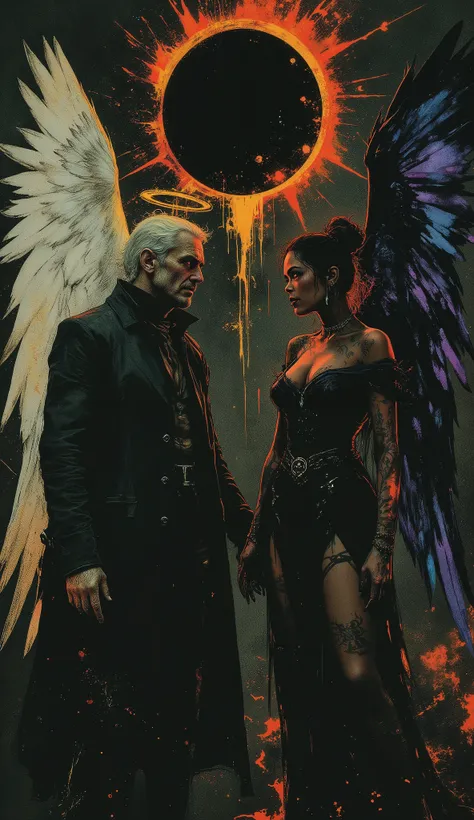 Award winning expressionist dark fantasy art color contrast, hyperrealistic poses, cinematographic photography , detailed, best quality , High resolution , intricate details, vivid colors , detailed Style Photography Hyperrealism oil painting portrait of a...