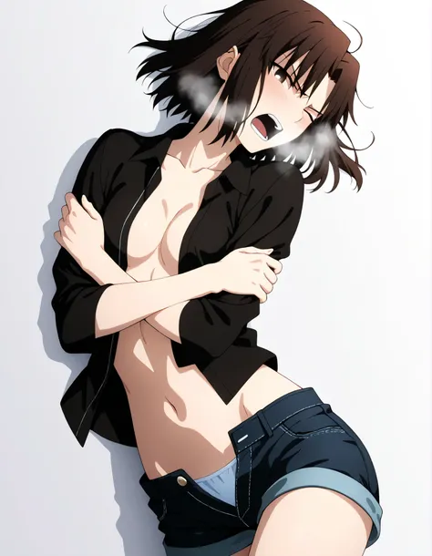 <lora:KnK_ryougi_shikiXLIllustrious001>,
masterpiece,best quality,good quality,newest, 8k, from side,
white background, simple background ,(cinematic light), (on back), (wince, ecstasy, angry), heavy breath, ,
light embarrassed,,
looking at viewer, (cove...