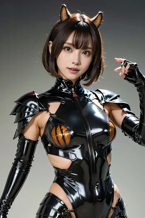 masterpiece、 best quality、 high resolution、 more details、Super Shiny、Oily luster、ゴキブリと女性のFusion、 female cockroach morphology 、Cockroach woman 、Fusion、Operation Alone、 gals、 Perfect Female Ratio 、 evil smile、 cute、Cockroach Antennae 、ゴキブリと外骨格スーツのFusion、 dar...