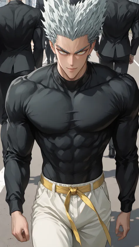 top quality underneath, very detailed illustration.
Garou (One Punch Man) Base male character.
rebellious short silver hair, Sharp golden eyes, Clear jawline and mature masculine beauty. The black top is illuminated so that it doesn't blend with the b...
