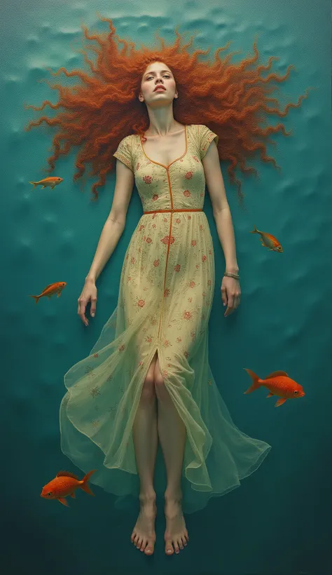 created a painting with oil painting with huge details , In the style of the artist Leonardo Davinci , The art of the era of European Renaissance ,  A fully detailed painting of a beautiful  (  28 years old)   She wears a Kashmiri dress, lying on the sea l...