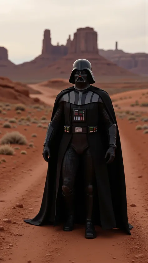 highdefinition images、walking along an unpaved path in the desert、Darth Vader、Monument Valley views
