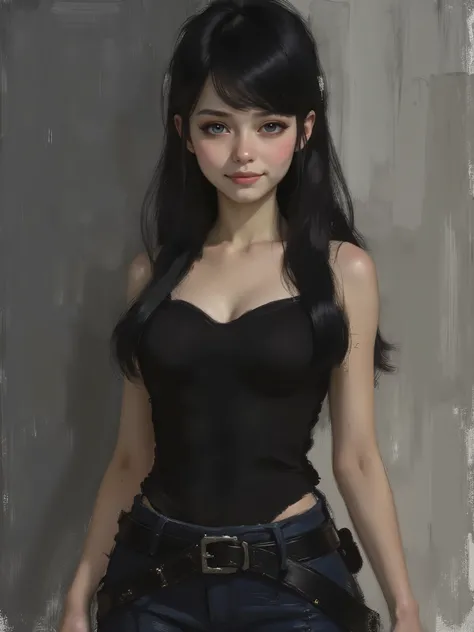 sketch painting, marinette Dopanchan, niji, gothic, erotic, anime, A very beautiful and cute 22 year old woman with a slight smile. (((Shy smile))), sharp focus on the face, (((Western eyes:1.5))), (((Extremely detailed ice-blue eyes, beautiful eyes, beaut...